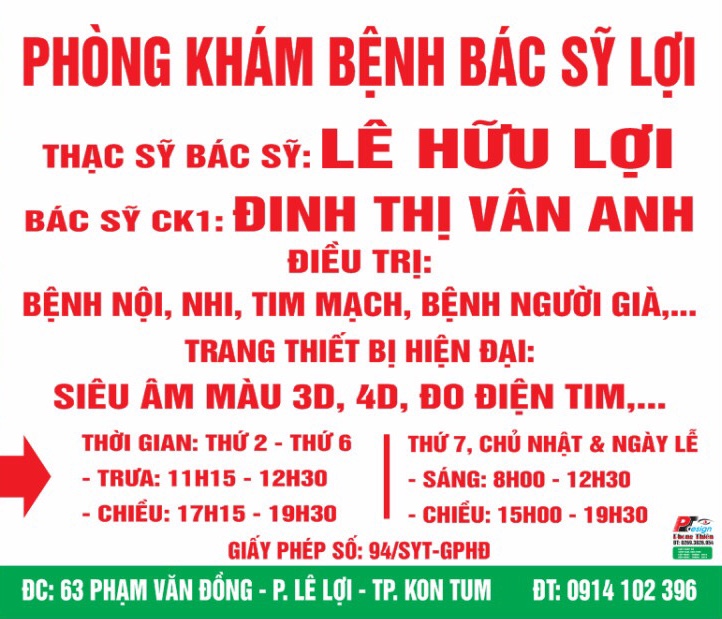 Phòng Khám, siêu âm màu: tim + mạch máu + tổng quát, đo điện tim, xét nghiệm máu, chụp Xquang – Bs Lê Hữu Lợi